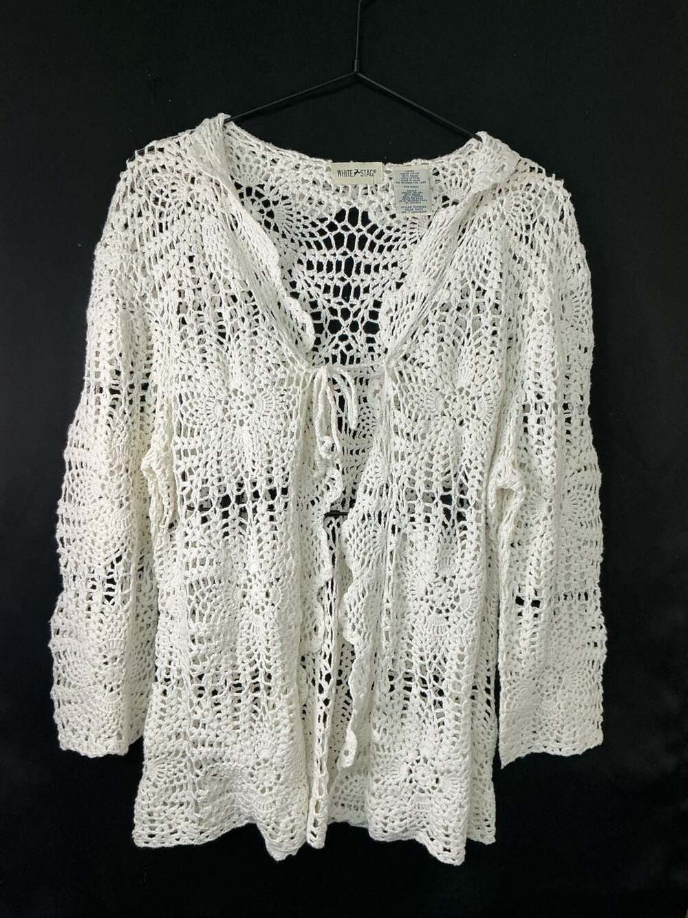 White Stag Women's Large Crochet Tie-Front Cardigan White